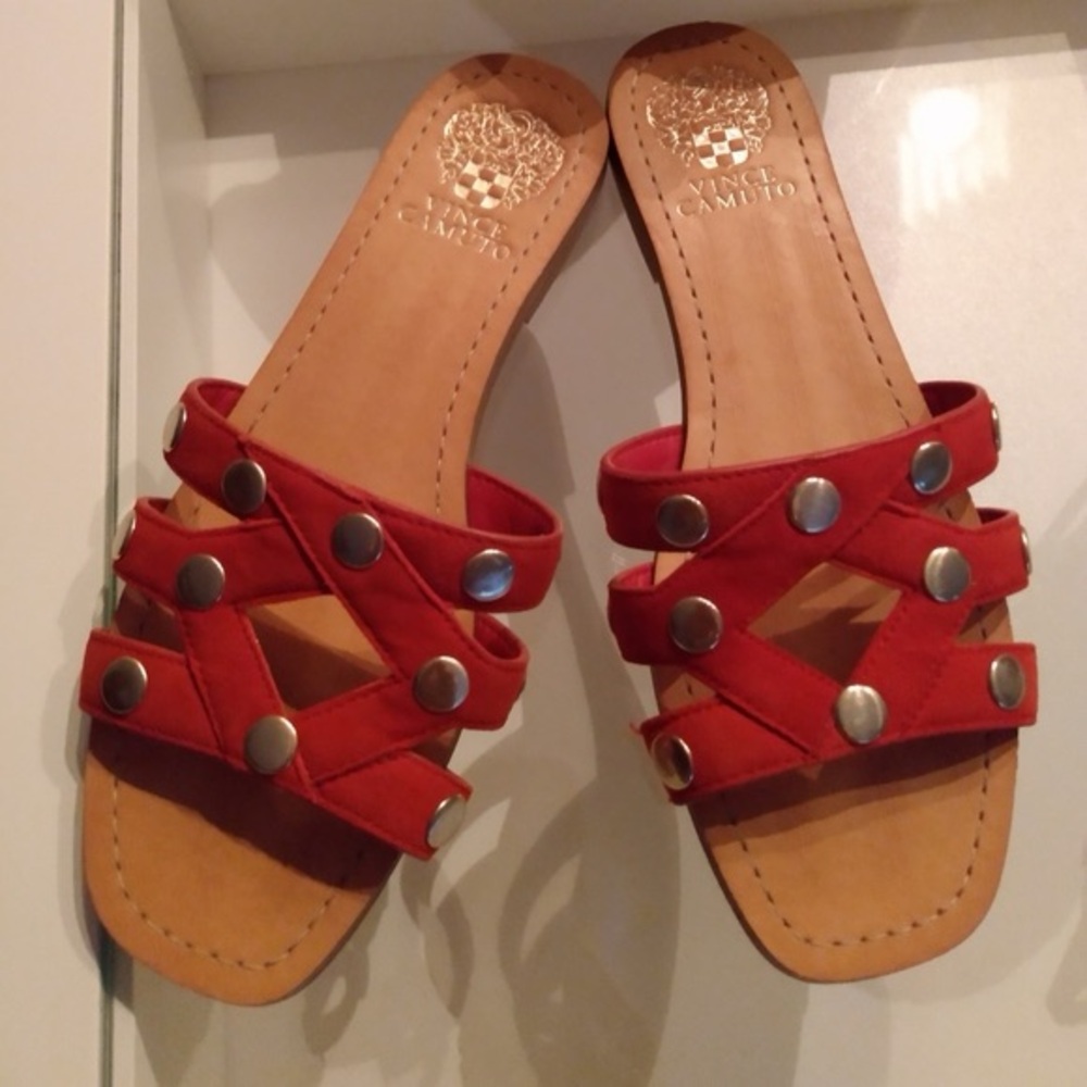 Vince Camuto Red Studded Slide Sandals - Picture 2 of 4